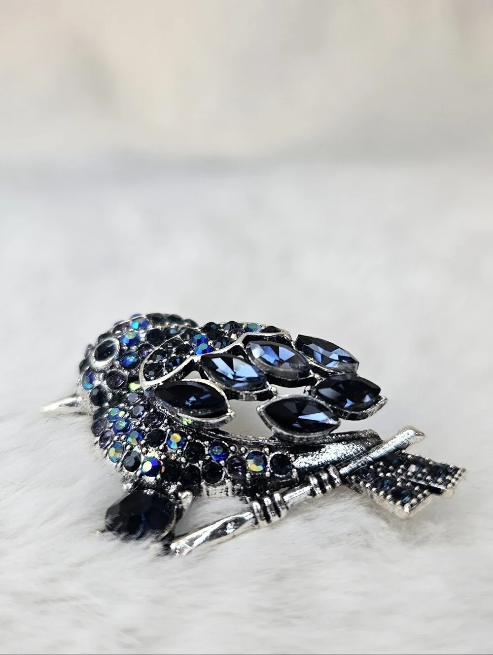 Blue Crystal Bird Brooch